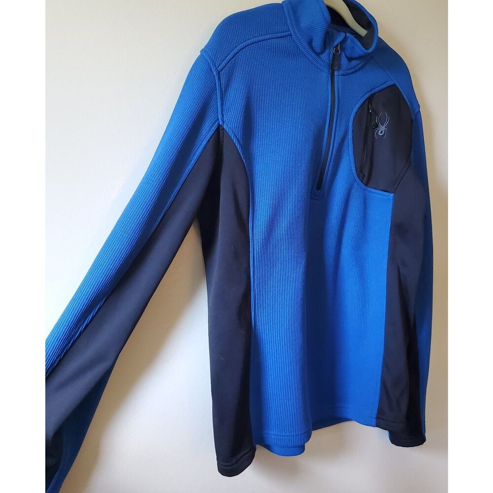 Spyder Men's Sweater Jacket Royal Blue and Black Pockets 1/4 Zip Knit Size Large